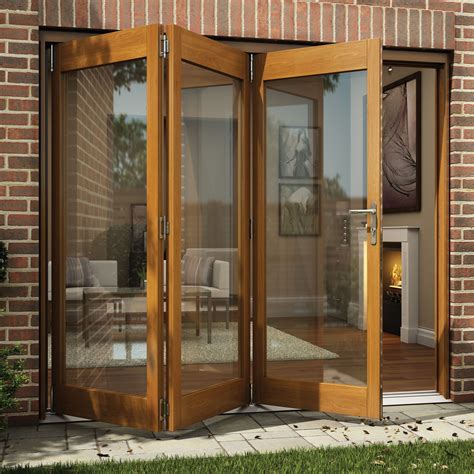 Oak Veneer Glazed Folding Sliding Patio Doors H2105mm W2405mm