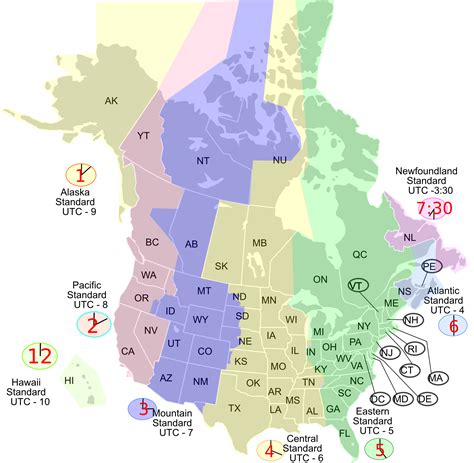 Mapa De La Zona Horaria De América Del Norte