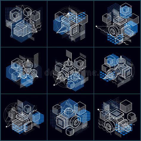 Vector Backgrounds With Abstract Isometric Lines And Figures Te Stock