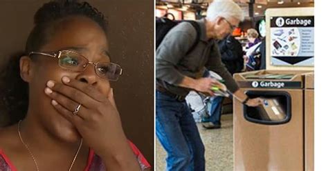 woman sees crying man forced to throw t in airport trash what she digs out breaks her heart
