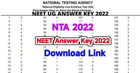 Neet Ug 2023 Answer Keys For All Codes Direct Link To Download Pdf