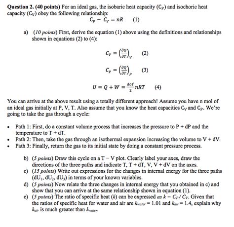 Solved Question 2 40 Points For An Ideal Gas The Chegg Com