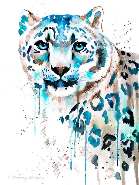 Snow Leopard Watercolor Painting Print By Slaveika Aladjova Art