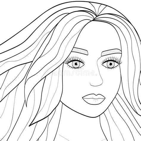 Portrait Of A Beautiful Young Woman Outline Of The Girl S Face Stock