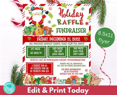 Christmas Raffle Ticket Fundraiser Flyer Holiday Split The Pot Raffle Cash Raffle Holiday