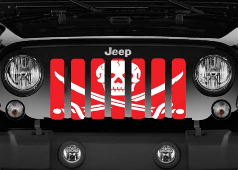 Jeep Wrangler Ahoy Matey Red Pirate Flag Grille Insert Dirty Acres
