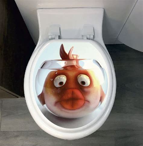 Fish In Bowl Toilet Seat Sticker Colourfast Graphics