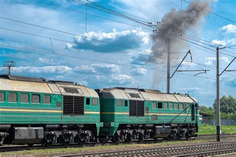 Diesel Locomotive With Cargo Train Stock Photo Image Of Blue Engine