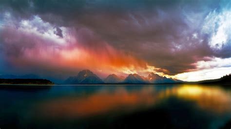 Lake Mountain Storm Clouds Nature Landscape Water