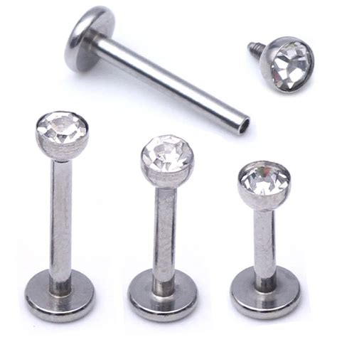 1pcs Labret Ring Surgical Stainless Steel Clear Crystal Internally Thread Lip Ring Piercing Star