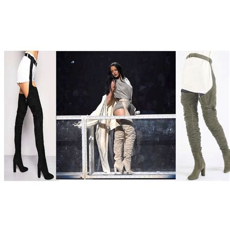 Divadames Rihanna Faux Suede Ruched Thigh High Belted Boots Rihanna
