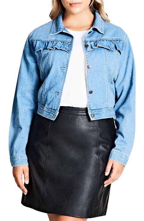 City Chic Ruffle Denim Jacket Plus Size Nordstrom