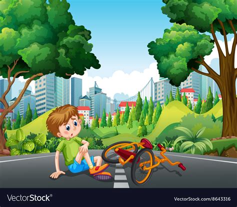 Boy Falling Off The Bike On The Street Royalty Free Vector