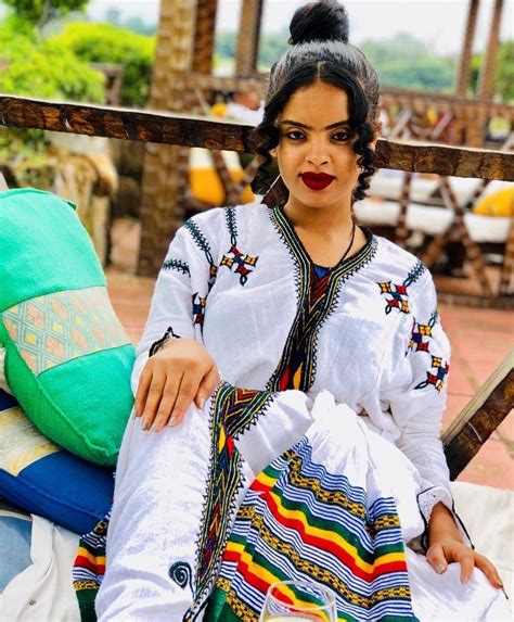 Etiopia Ethiopian Dress Amhara Traditional Clothes African Beauty Black Queen Chiffon