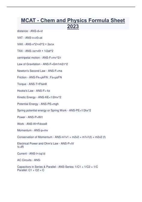 Mcat Chem And Physics Formula Sheet 2023 Mcat Chem And Physics