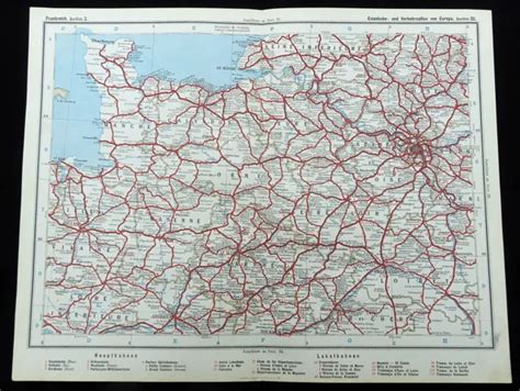 Railway Map Of France Paris Le Mans Chartres French Rail Antique