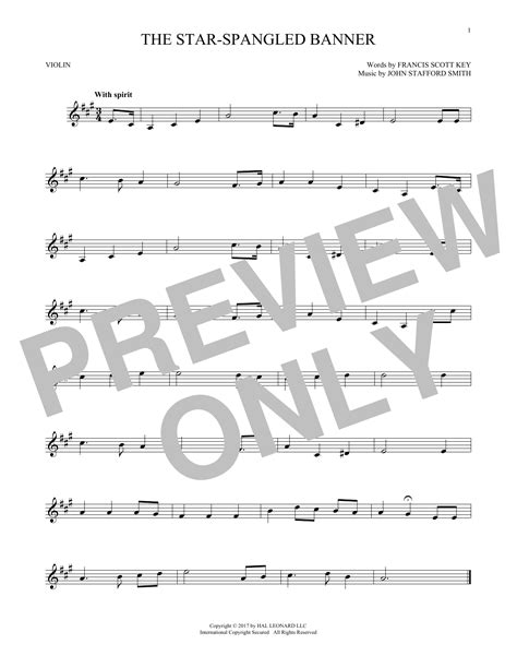 The Star Spangled Banner Sheet Music Francis Scott Key Violin Solo