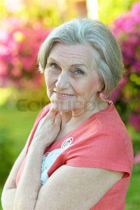 beautiful senior woman outdoor stock image colourbox