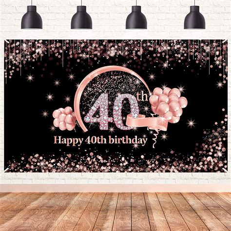 40th Birthday Banner Backdrop Decorations Supplies For Women Rose Gold