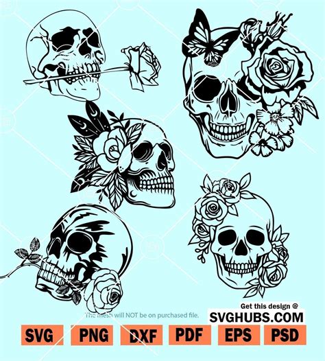 Floral skull SVG bundle, skull with rose flower svg, Floral skull SVG