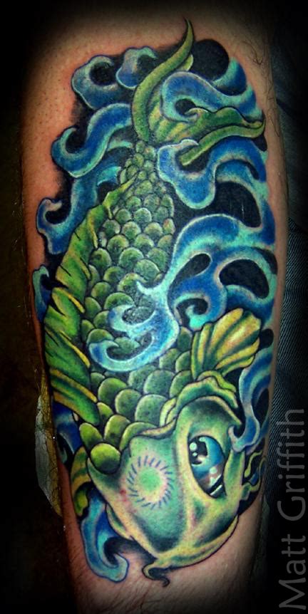 Big Green Colored Koi Coy Fish Tattoo Sample Photo Tattoomagz