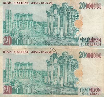 Kağıt Para Yirmi 20 Milyon Türk Lirası Banknot 2 Adet Bit Mezat