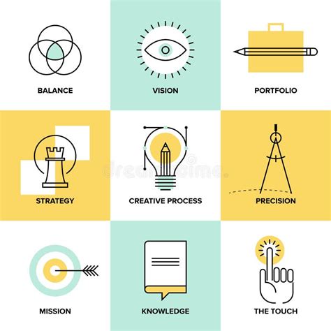 Creative Process Design Flat Line Icons Stock Vector Illustration Of
