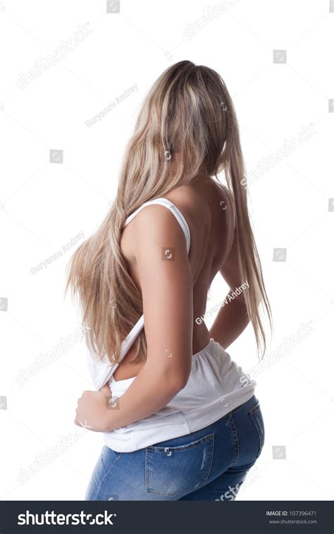 Sexy Blonde Woman Jeans White Tank Stock Photo Edit Now 107396471