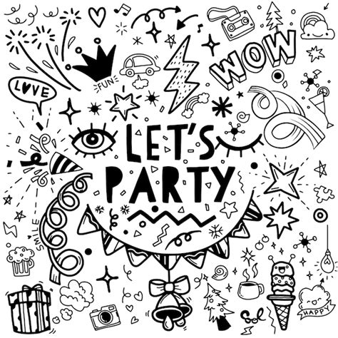 Premium Vector Set Of Party Illustration Hand Drawn Doodle Sketch Line