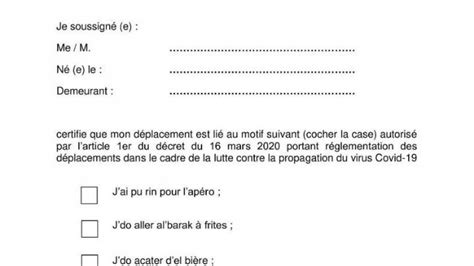 Il faudra une attestation pour tous les déplacements, affirme olivier véran. Confinement : non, «j'do aller al'barak à frites» ne ...