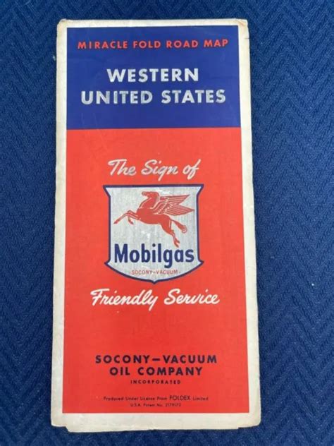 Vintage Miracle Fold Road Map Western United States Mobil Gas 1940s