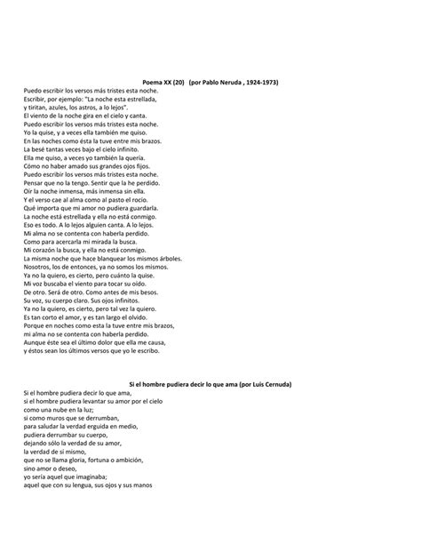 Poema Xx 20 Por Pablo Neruda 1924