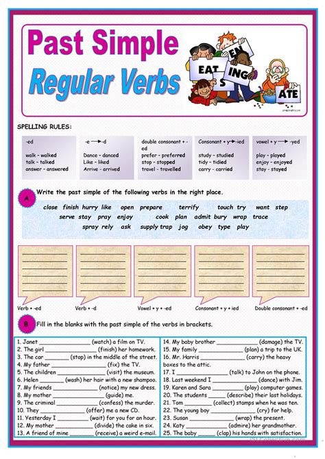 The structure of the past simple with the main verb be is Past Simple of regular verbs worksheet - Free ESL ...
