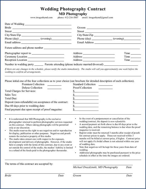Every photographer should have a contract. Free Printable Wedding Photography Contract Template ...