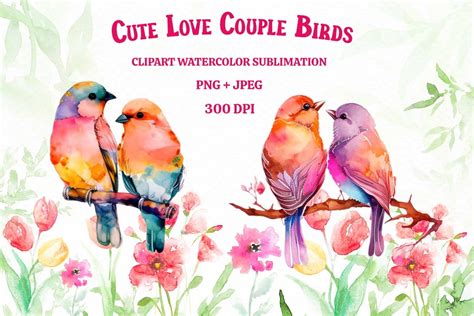 Cute Love Couple Birds Watercolor Art Graphic By Desi Art · Creative