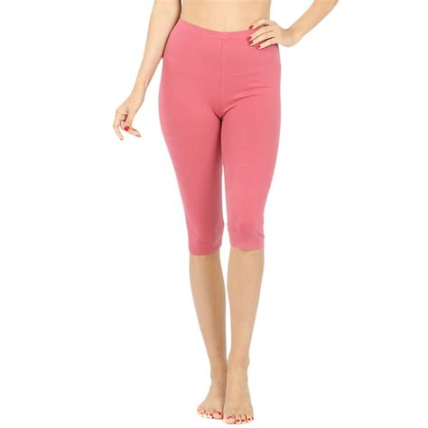 zenana women and plus essential basic cotton spandex stretch below knee length 15 leggings