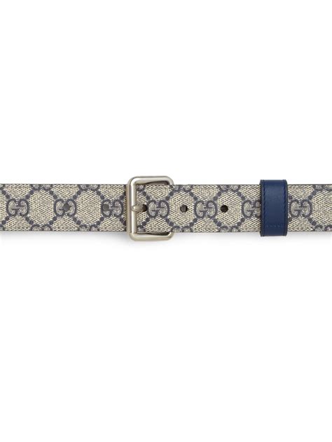 Gucci Reversible Leather And Gg Supreme Belt In Blue For Men Navy Beige