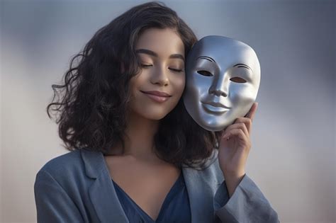 Premium Photo Woman Holding Mask For Fake Personality Illustration
