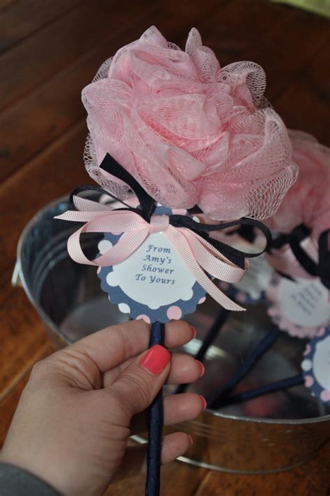 Bridal shower party bridal showers spa party. Nautical Pink and Navy Unique Baby Shower Favor Bath Puff ...