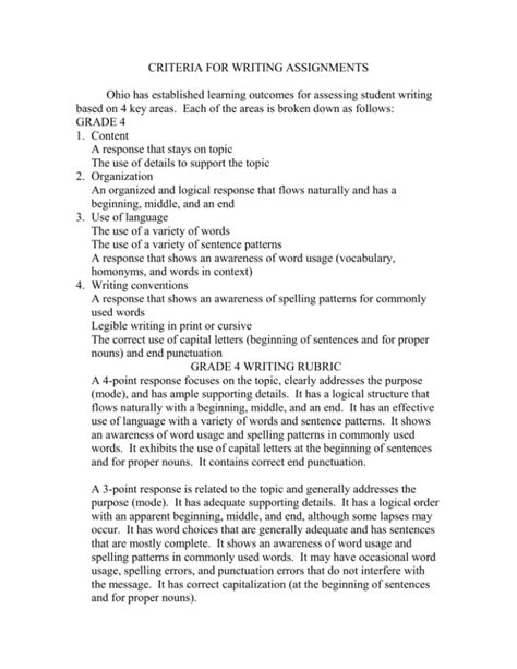Criteria For Writing Assignments
