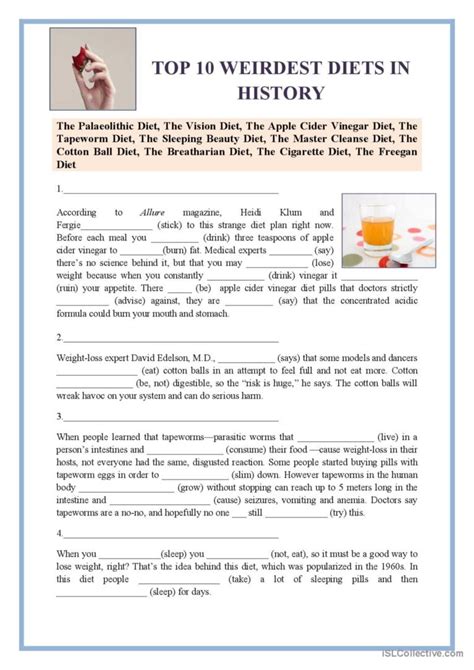 Top 10 Weirdest Diets In History English Esl Worksheets Pdf And Doc