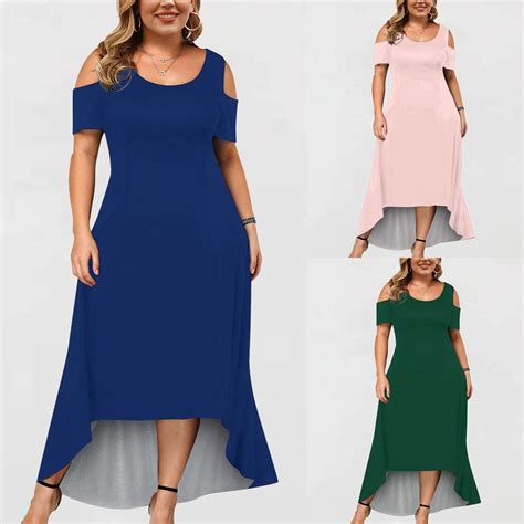 Plus Size Women Summer Dresss Sexy Casual Cold Shoulder Boho Long Party Dress Fashion Ladies