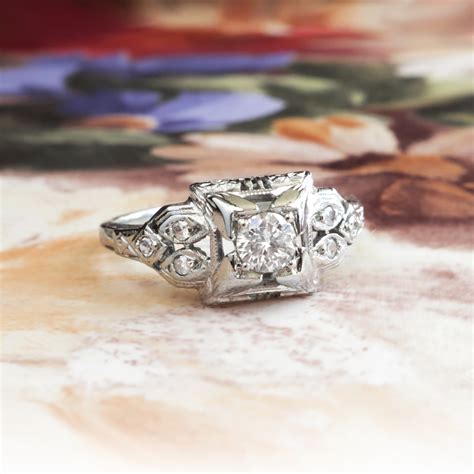 Art Deco Engagement Ring Vintage Circa 1930s Box Set Diamond
