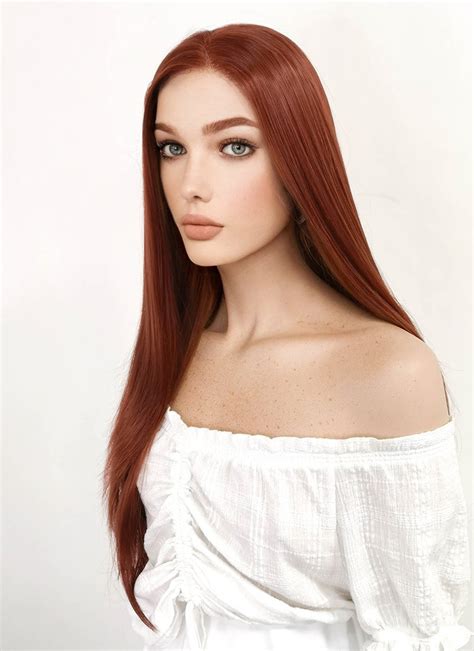 Long Straight Reddish Brown Lace Front Synthetic Hair Wig Lf009