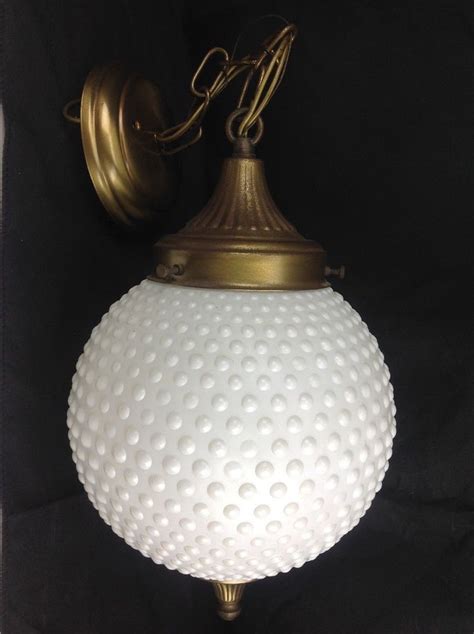 Vintage Round White Glass Hobnail Globe Hanging Swag Ceiling Light