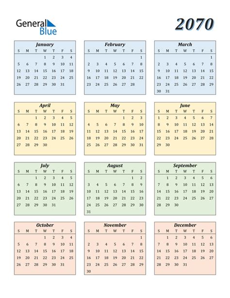 2070 Calendar Pdf Word Excel
