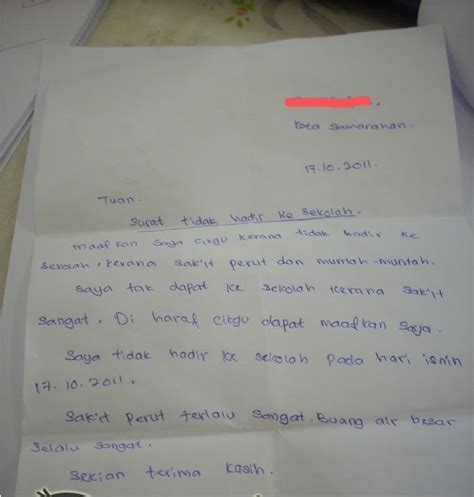 Contoh surat rasmi tidak hadir ke sekolah. Surat Tidak Hadir Ke Sekolah | BLOG BUDAK MALAYSIA