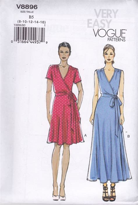 Vogue Very Easy Sewing Pattern Wrap Dress Close Fitting Bias Bodice 8