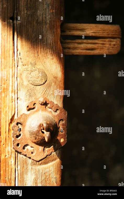 Wooden Lock Mechanism Of The Gate Of A Traditional Courtyard House