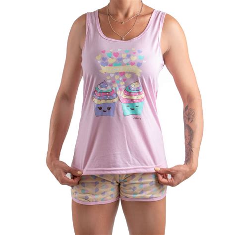 Pijama Feminino Regata Nadador E Short Doll Para O Verão Victory Rosa